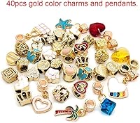 Vista 2 de Cuentas mixtas de 40 piezas, dijes para hacer joyas, cuentas de aleación de agujero grande con pedrería, colores y estilos variados al azar, Metal