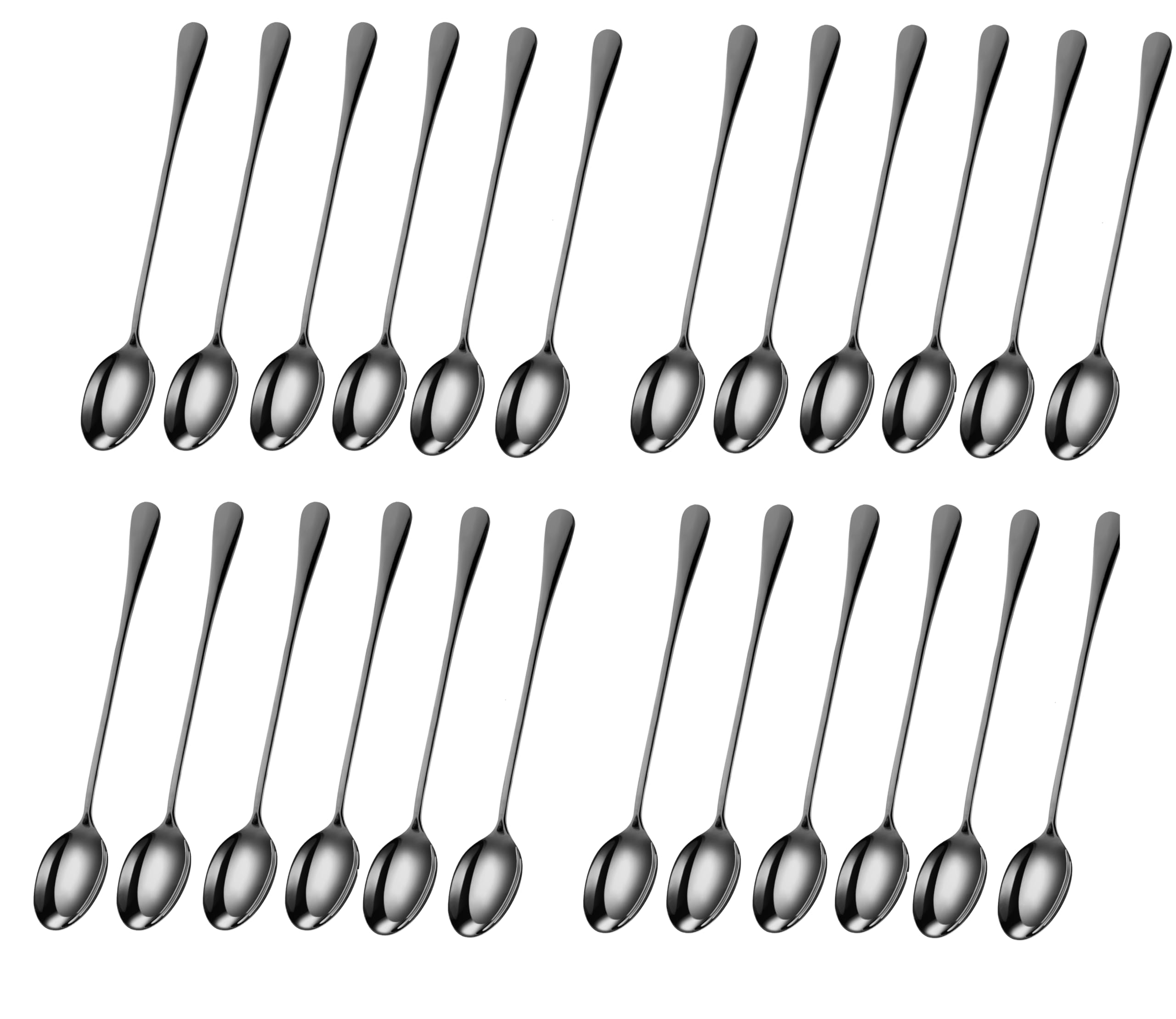 PEBBLE HUG 24 Pcs Metallic Black Long Handle Latte Iced Tea Spoon, Coffee Spoon, Ice Cream Spoon, Stainless Steel Cocktail Stirring Spoons(Set of 24)