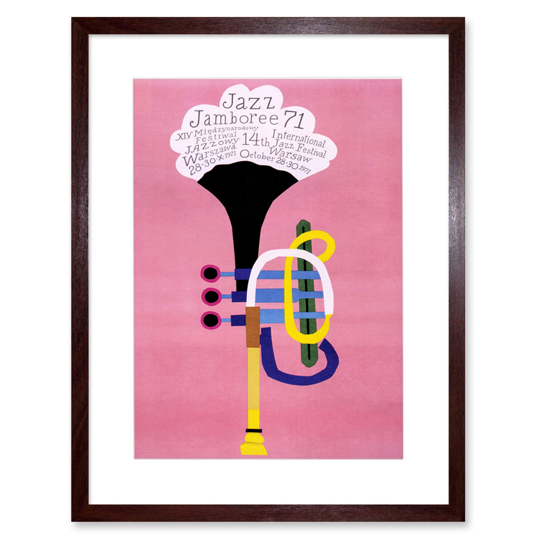 Wee Blue Coo Exhibition Jazz Poland Trumpet Abstract Artwork Framed Wall Art Print 12X16 Inch