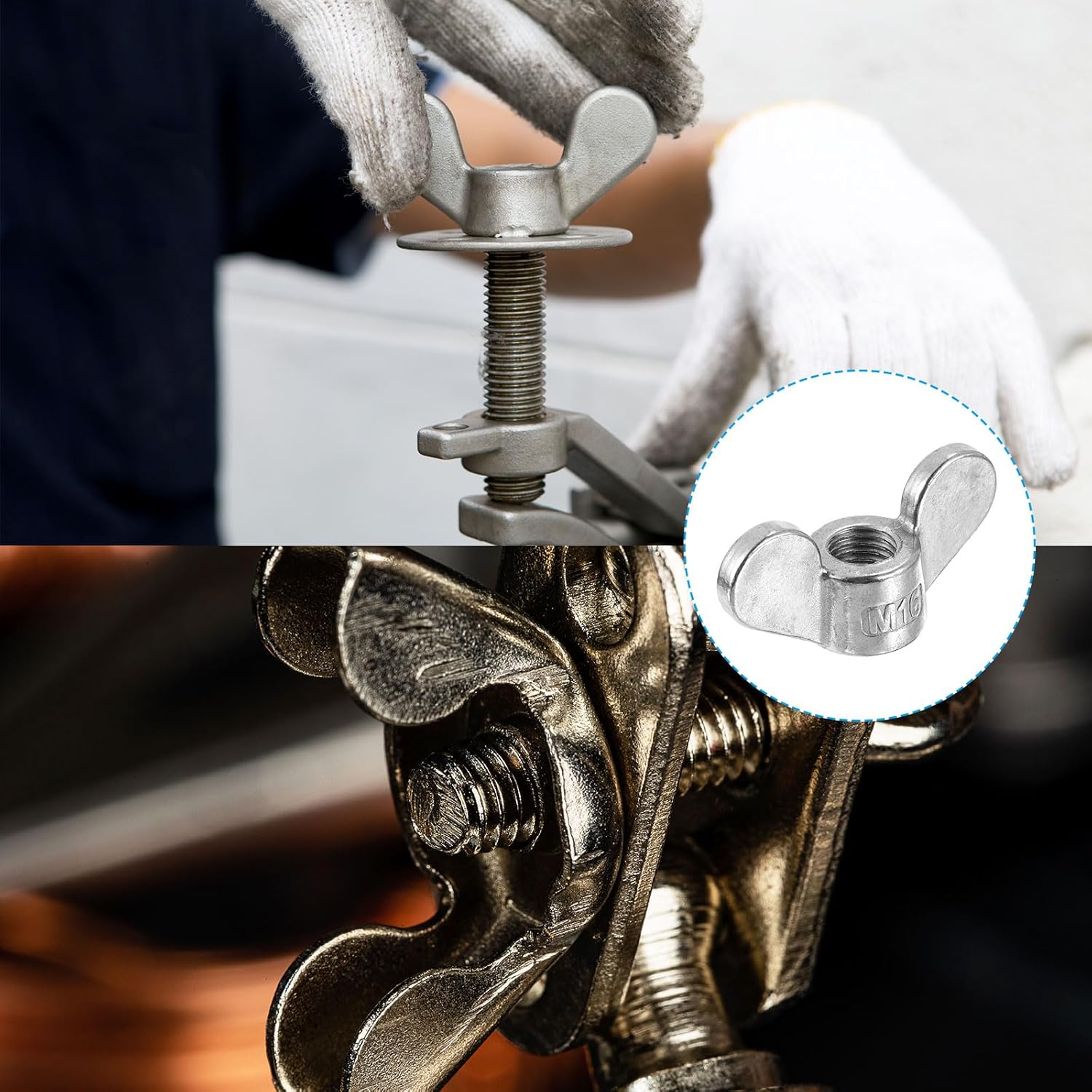 uxcell M16x2.0mm Wing Nut 10 Pcs, 304 Stainless Steel Butterfly Wing Nuts Fasteners Parts Hand Twist Tighten Wing Nuts for Machinery Electronic Equipment DIY, Silver