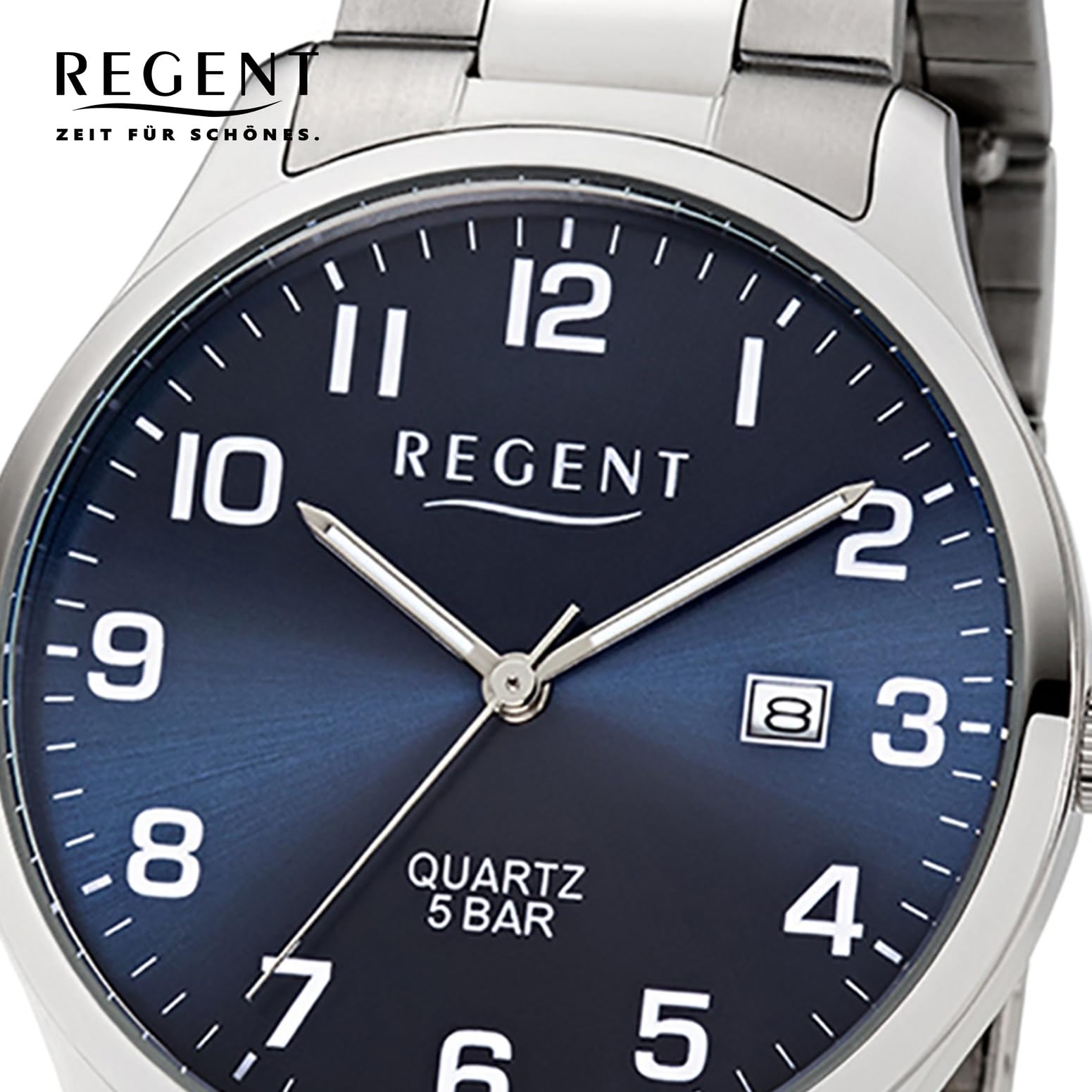 Regent Herren Analog Quarz Uhr mit Edelstahl Armband 11150665
