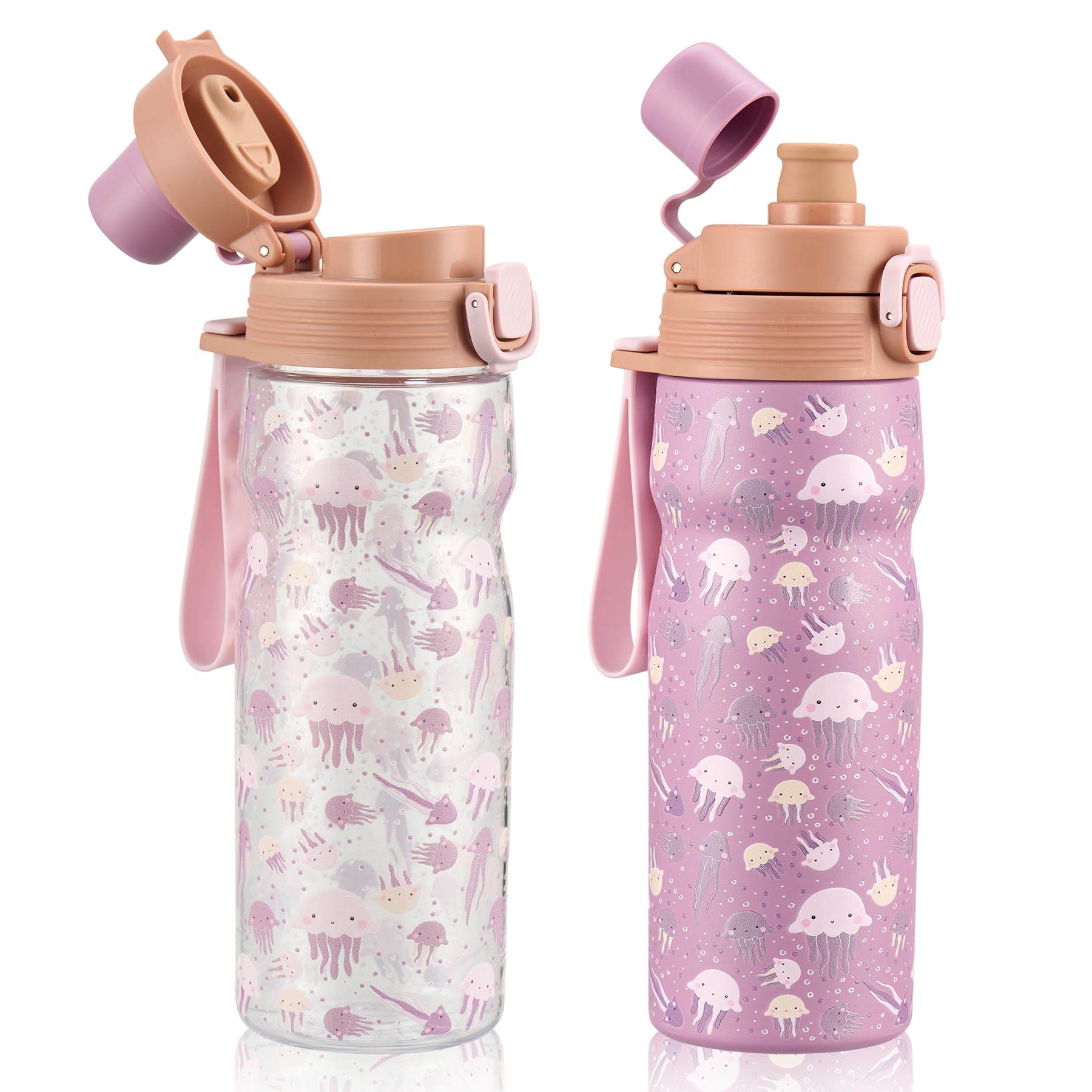 PIQUEBAR Kids insulated Water Bottle 17oz Sport Water Bottle 24oz Set Stainless Steel Metal Vacuum Water Bottles Leakproof