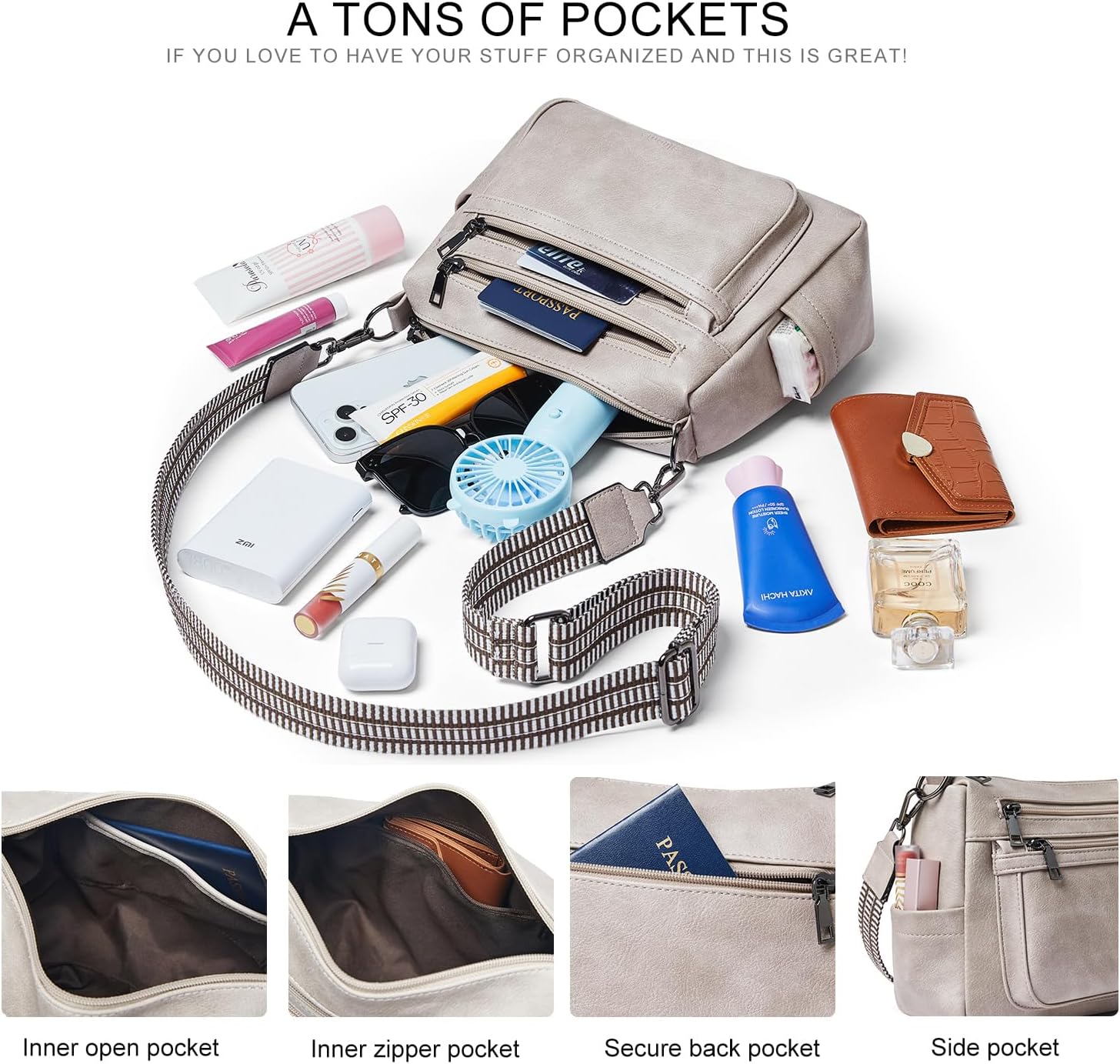 Bluome Crossbody Purses for Women, Medium Large Faux Leather Crossbody Bags Lightweight Sling Bag Shoulder Handbags - Image 5