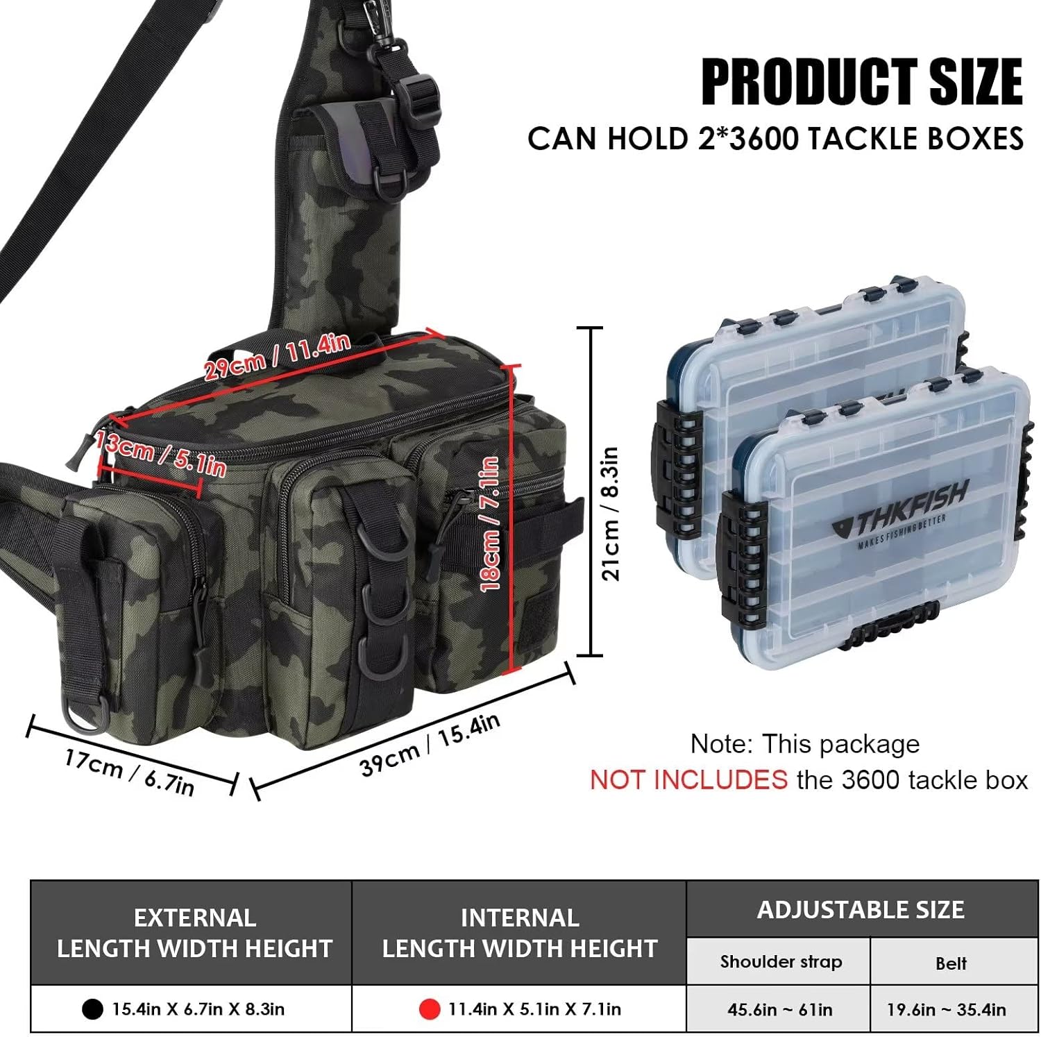 THKFISH Fishing Tackle Bag Fly Fishing Bag Sling Pack Portable Fishing fanny pack Waist Pack with D-Rings and Waist Strap Greencamo