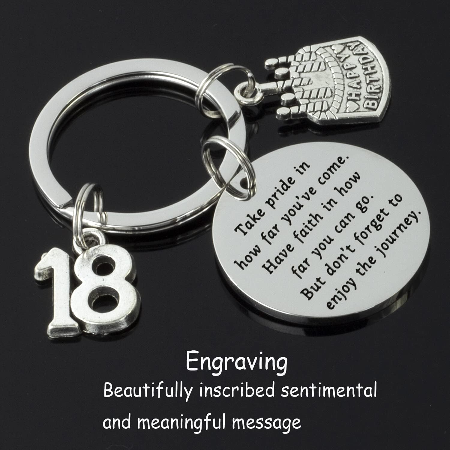 HUTIMY 18th Birthday Gifts for Girls Take Pride in How Far You've Come and have Faith Key Chains Best Women Men Happy Eighteen 18th Birthday Keychain - Image 3