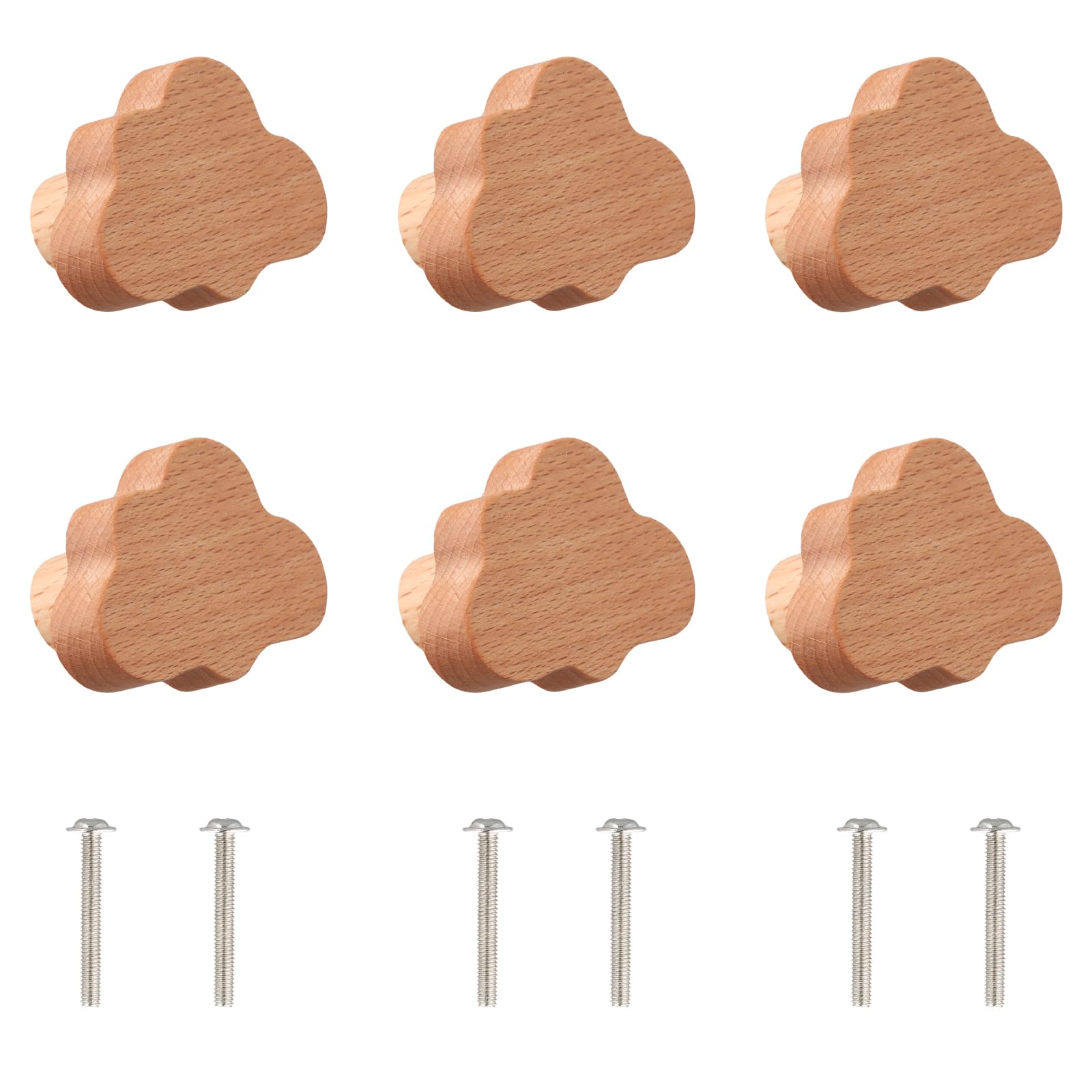 Pomelli per Porte Bambini, 6 Pezzi Pomelli in Legno a Forma di Nuvola, Maniglie per Cassettiere con Viti, Maniglie per Mobili