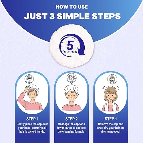 Miniatura 4 de MedVance Gorro de champú sin enjuague  Gorro de ducha sin enjuague que aplica champú y acondiciona, pH equilibrado e hipoalergénico, lavado de