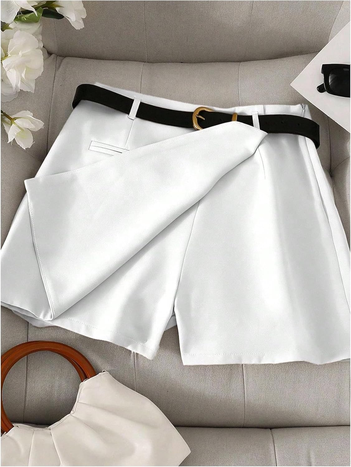 Floerns Women's Wrap Wide Leg Mini Shorts Casual Asymmetric Elegant Going Out Skirt Shorts Without Belt - Image 4