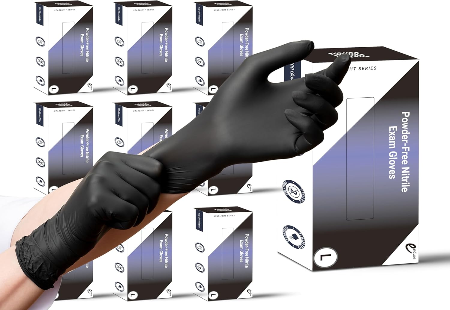 Black 6,5 MIL Nitrile Exam Gloves, Powder-Free Tattoo Disposable Gloves
