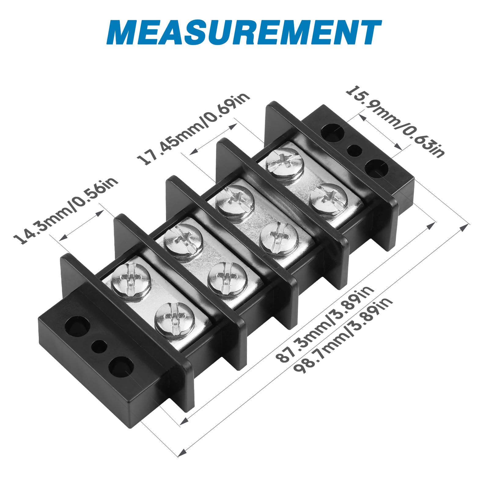 600V 30A 14.0mm Double Row Bus Bar Barrier Terminal Block Screw Type C - View #6