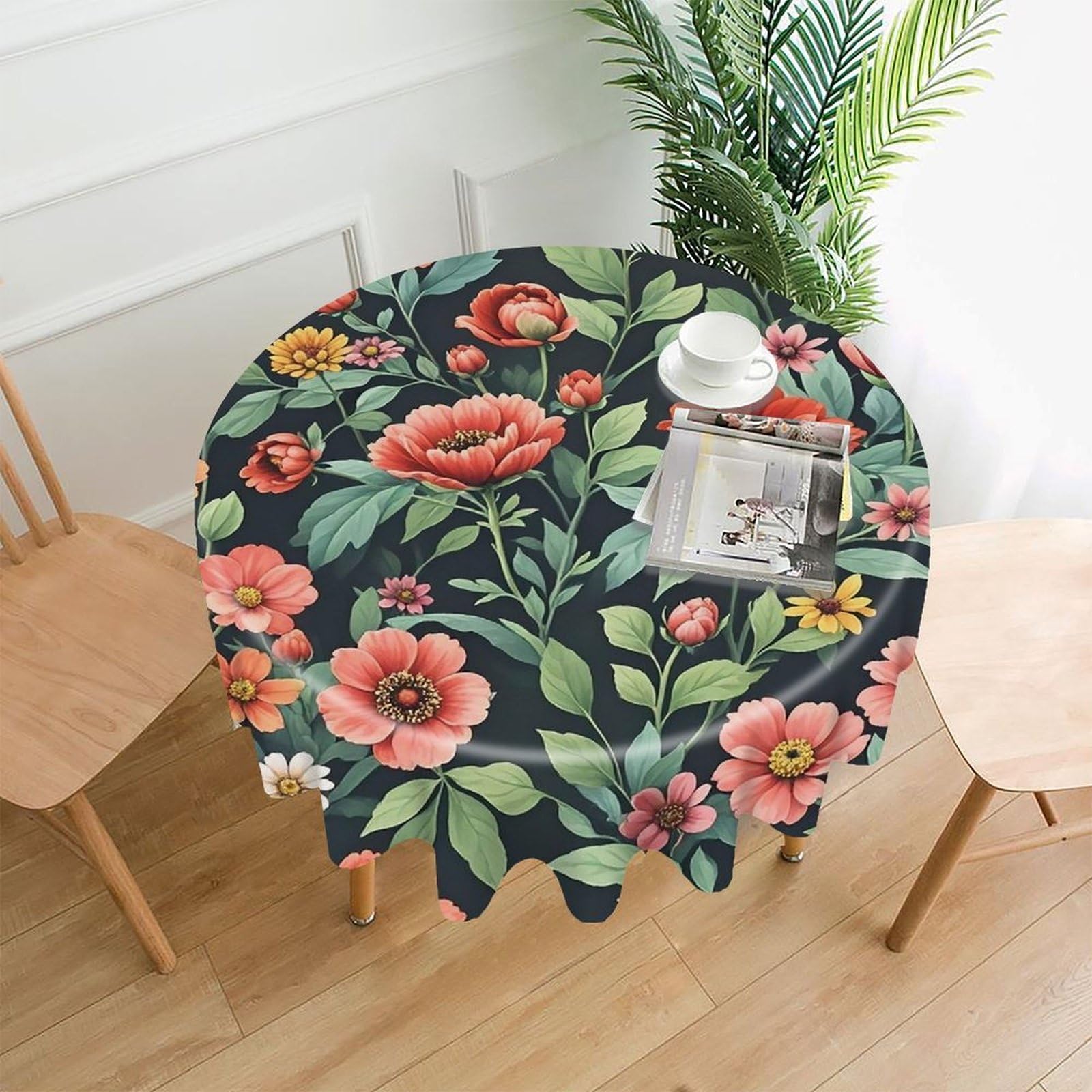 LZQPOEAS Lots of Flowers Tablecloth Decorative Round Table Cloth Wrinkle Resistant Round Tablecloth Washable Circle Table Cover for Kitchen Dining Party Wedding Camping 60 Inch