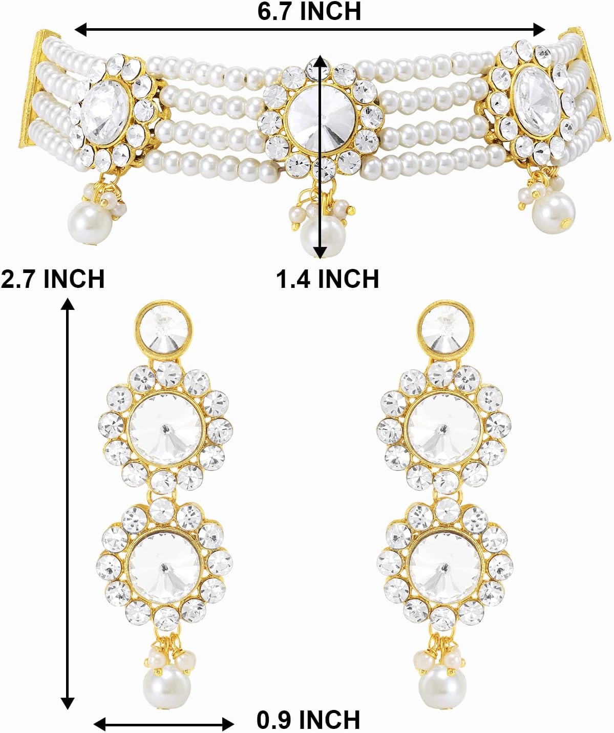 Aheli Traditional Gold Plated Stone Studded Choker Necklace with Earring Jewelry Set Gift for Women