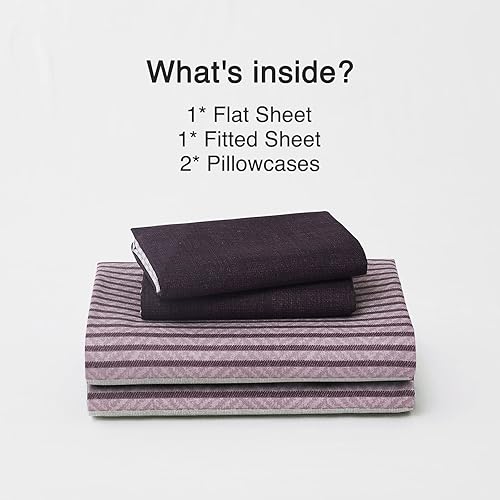 Miniatura 2 de 8HMOON Juego de sábanas a rayas de microfibra suave sin arrugas, 1 sábana bajera, 1 sábana encimera y 2 fundas de almohada, juego de ropa de cama de