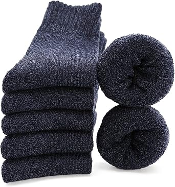 VSOLS 5 Pairs Thickened Wool Socks Mens Warm Winter Socks Cotton Socks Mens Warm Size 38-45 Color 5 Pair Blue, Size EUR 38-45