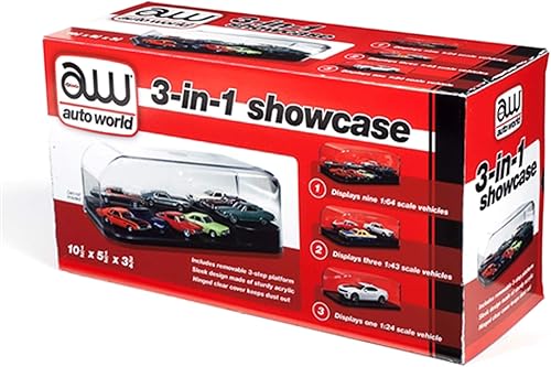 Auto World - Vitrina 3 en 1 (insertos intercambiables) 10.5 x 5.5 x 3.75 pulgadas, 124 (AWDC004)