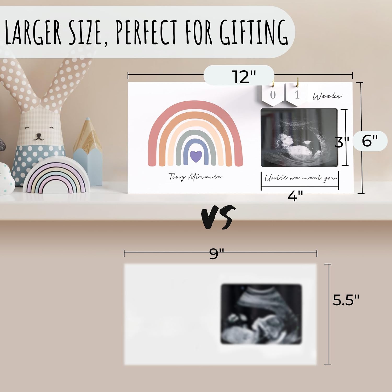 Rainbow Baby Sonogram Picture Frame Countdown Weeks, Pregnancy Announcement Ideas, 4"x3" Ultrasound Photo, Gender Reveal Baby-Shower Gift for New Mom Dad Expecting Parents Grandparents to Be Keepsake