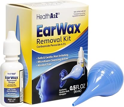 HealthA2Z Ear Wax Removal Kit, Carbamide Peroxide 6.5%, Microfoam Cleansing Action, Alcohol Free, Includes Rubber Bulb & Dropper, 0.5 fl oz 15mL