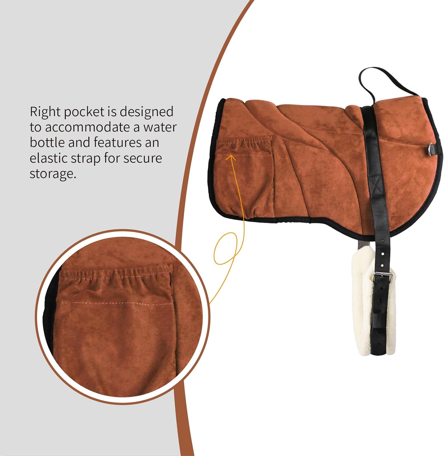 Harrison Howard Ergonomically Designed Correct Bareback Pad with Side Pockets Extra Thick Center for Maximum Support Anti-Slip Bareback Pad Comes with Matching Girth