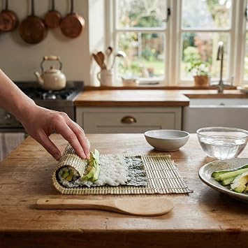24x24cm Sushi Rolling Mat, Natural Green Bamboo Mats for Rolls, Reusable DIY Roller Mold Make Assistant, Beginner Friendly Sushi Making Tool for Home Kitchen