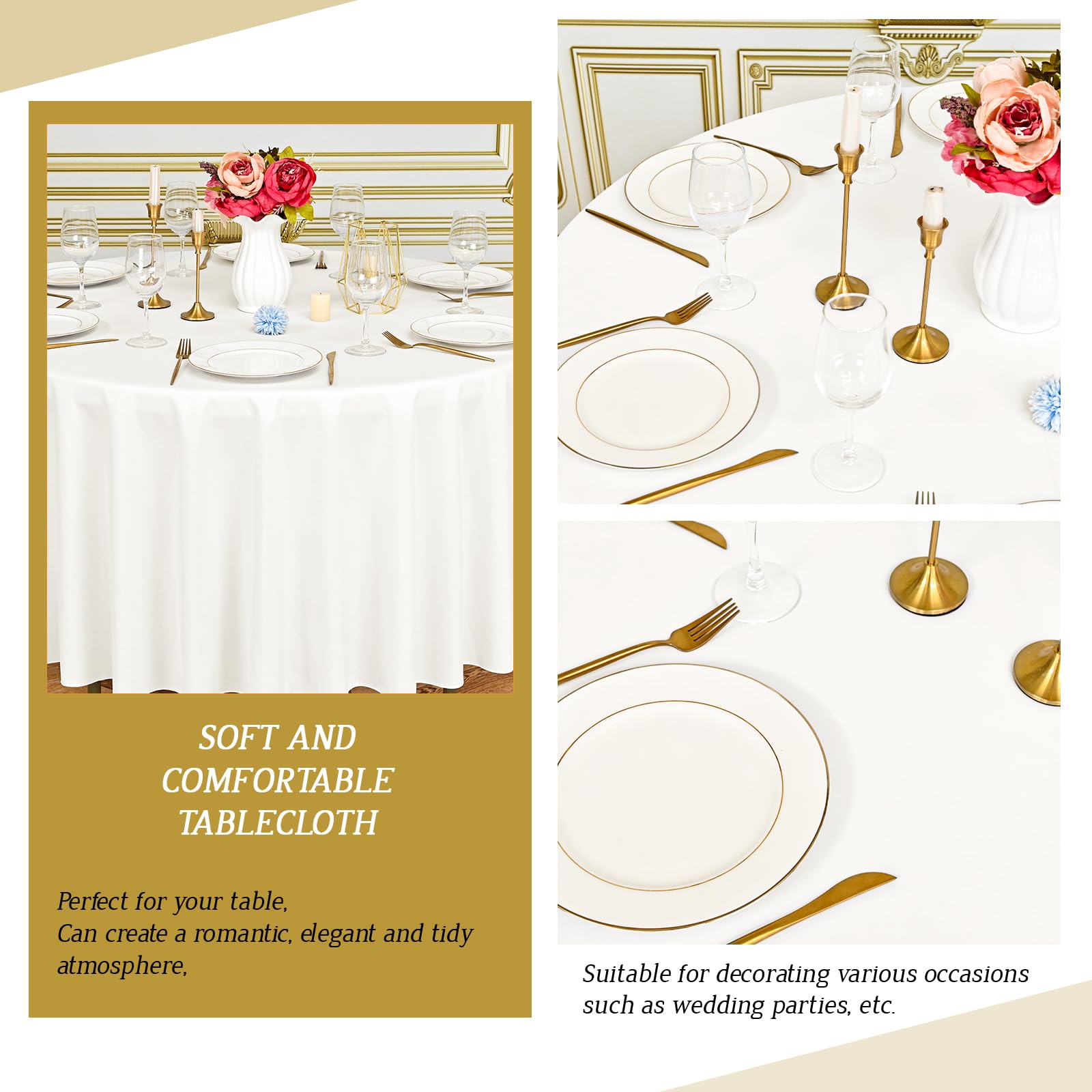6 Packung Elfenbeinfarbene runde Tischdecken, 305 cm, runde Tischdecke, waschbar und wiederverwendbar, Flecken und knitterfrei, Polyesterstoff für Hochzeit Party Bankett Camping Restaurant Dekoration