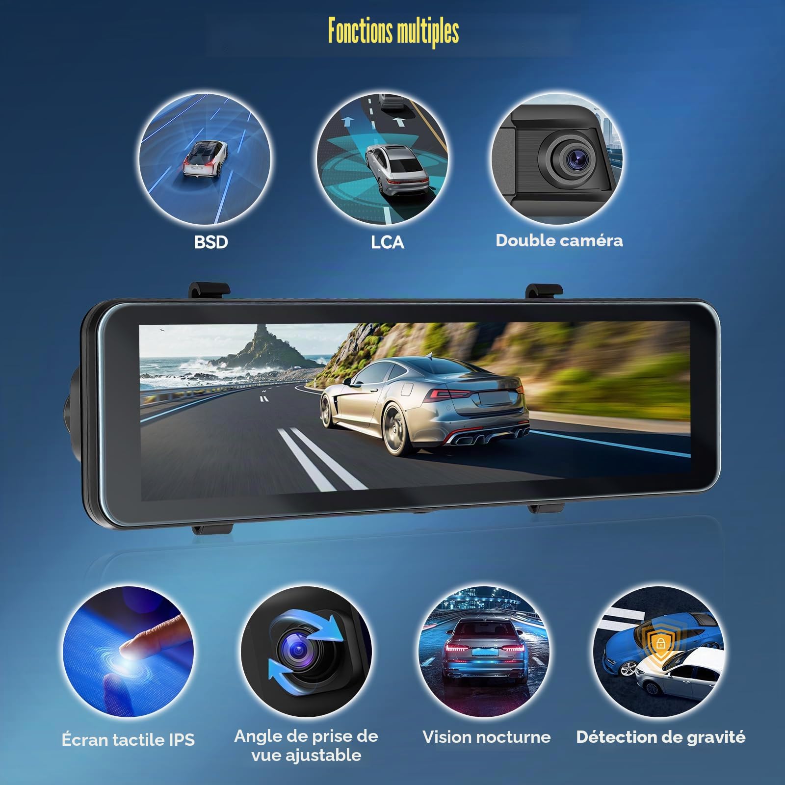OiLiehu 4K Dashcam Voiture Avant et Arrière, AHD Rétroviseur Dashcam, 10,88" Écran Tactile avec G-capteur, Vision Nocturne, Aide au Stationnement, ADAS, BSD, LCA, Contrôle par Application, GPS