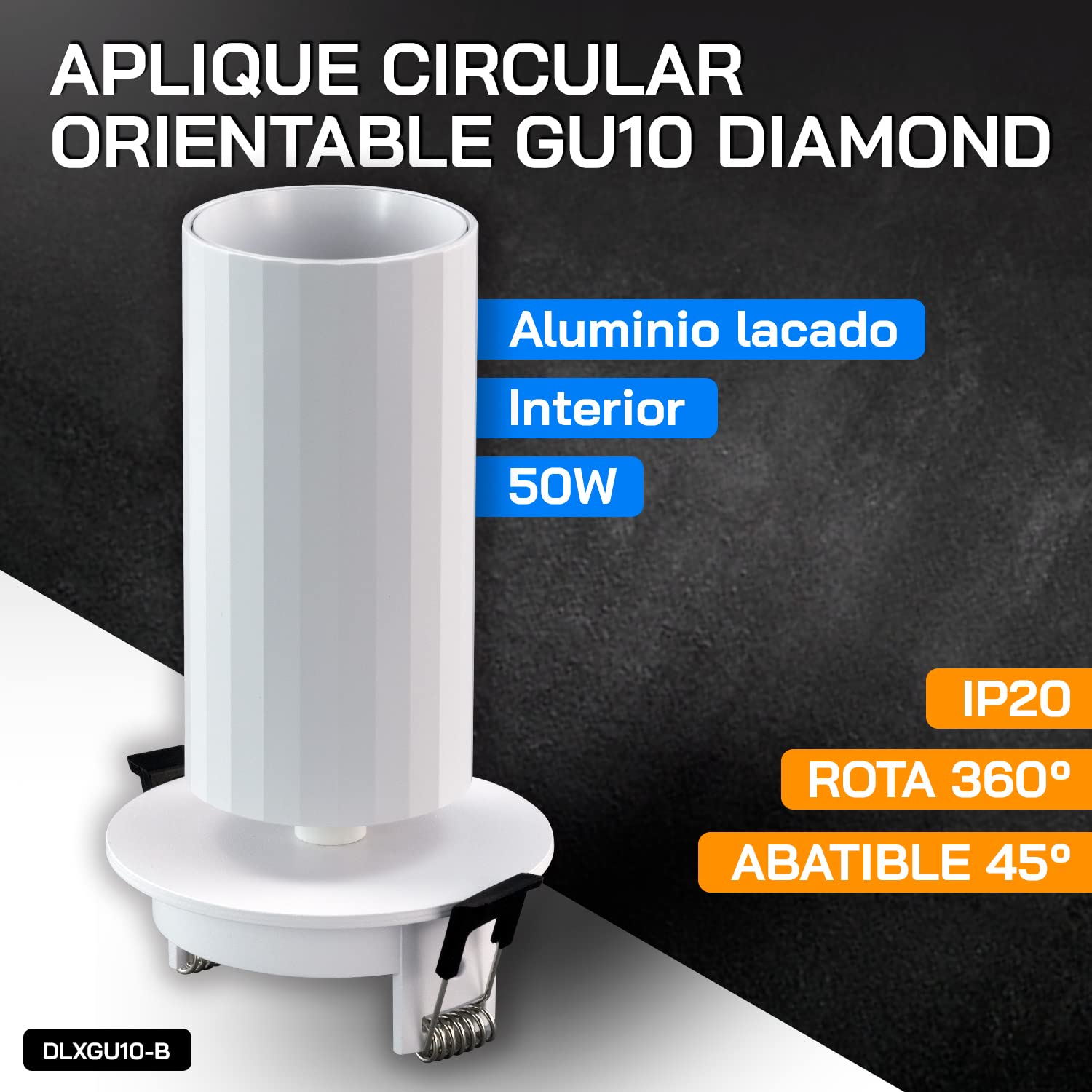 Popp® Aplique circular empotrable orientable GU10 foco BEAM *bombilla no incluida (BLANCO, Pack 5 unidades)