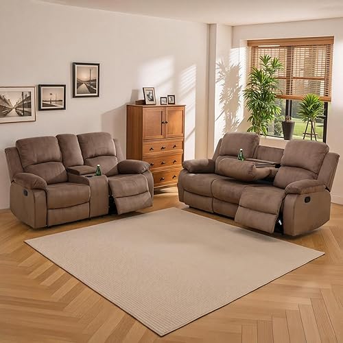 2 Pieces Recliner Sofa Set，Corduroy Recliner Sofa and Loveseat Sets for Living Room Furniture Sets，Brown Recliner Couch Set for Living Room/Office/Theater Seating(Sofa Set 2 Pieces)
