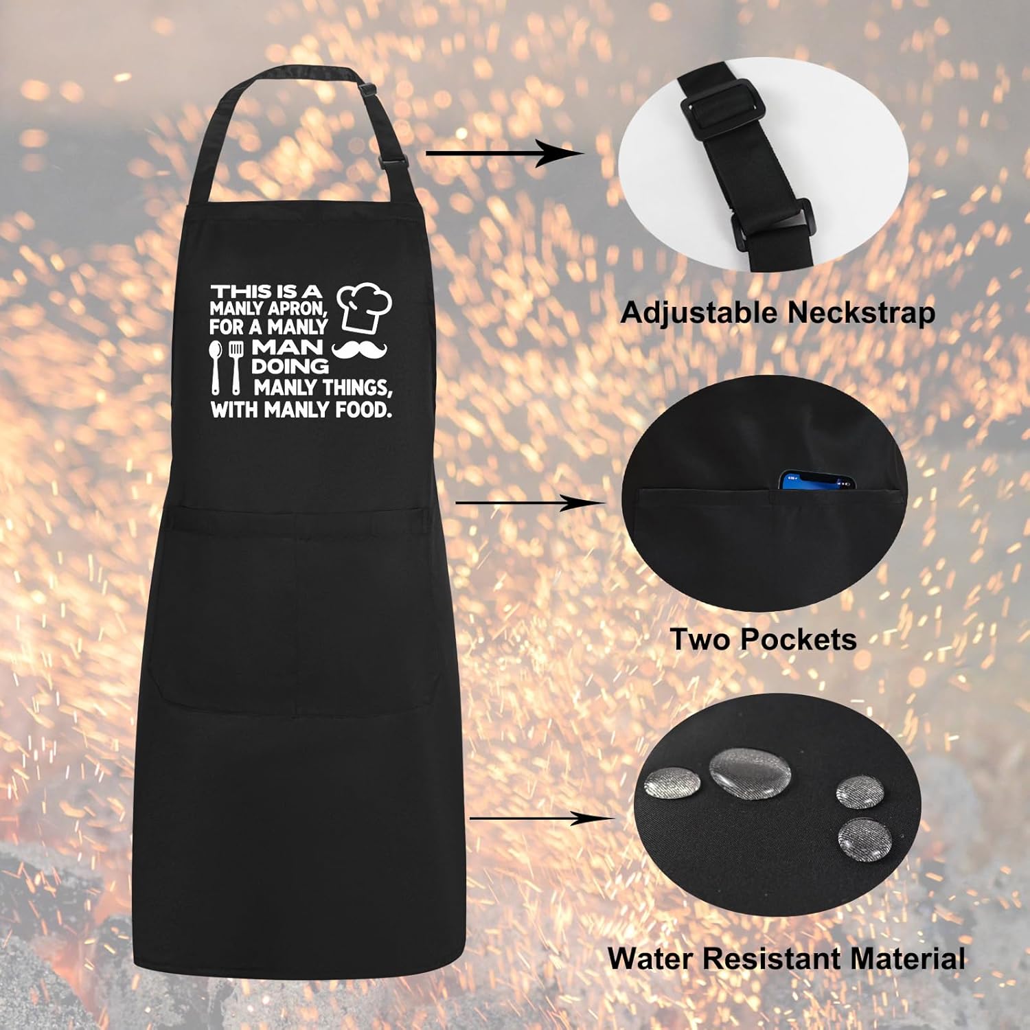 Funny Aprons for Men with Pockets, Mens Apron for Cooking Grilling BBQ, Dad Gifts for Husband Birthday Fathers Day - Image 6