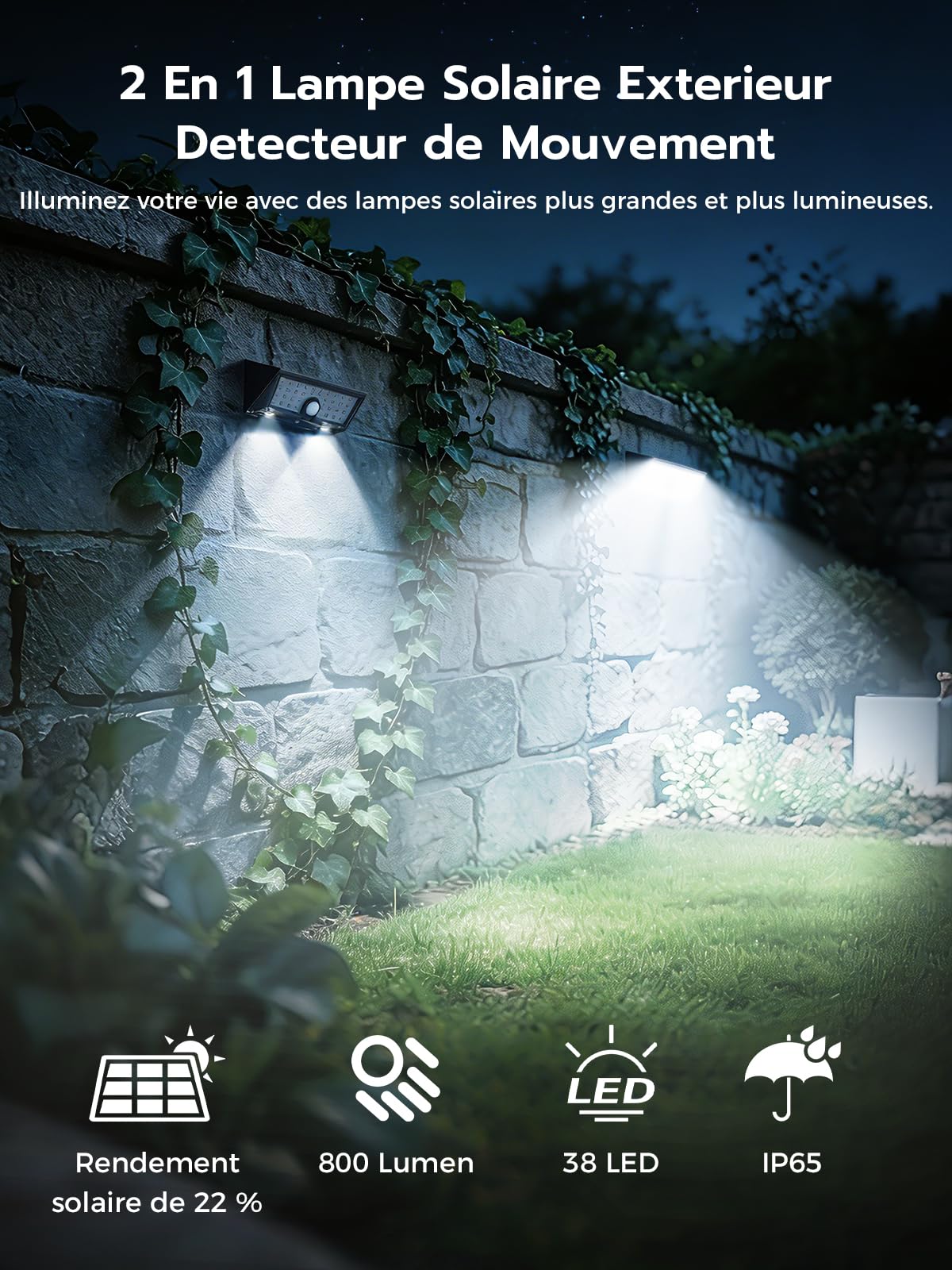 Smiling Shark WL-06L Lampe Solaire Extérieur Detecteur de Mouvement, Double Fonction Applique LED Murale Solaire Exterieur 4 Modes IP65 Projecteur Solaire Blanc Froid pour Jardin Garage Lot De 4