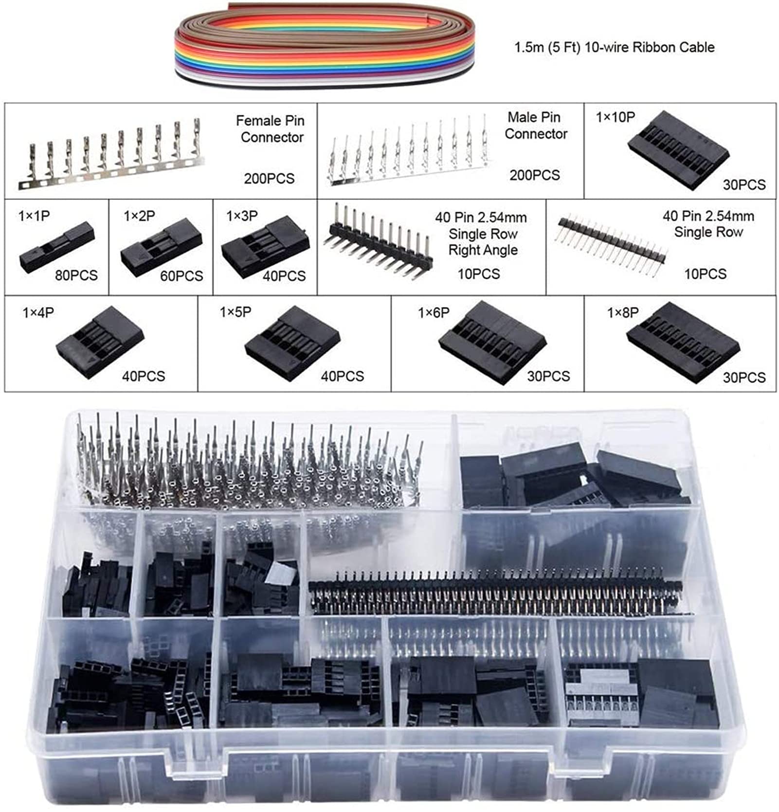 Pinza a crimpare per cavi SN-28B 0,1-1 mm² Set di strumenti per pinze a crimpare-1550 connettori da 2,54 mm e pin a crimpare ， 460 pezzi 2,54 mm JST-XH Kit di connettori JST Pinza