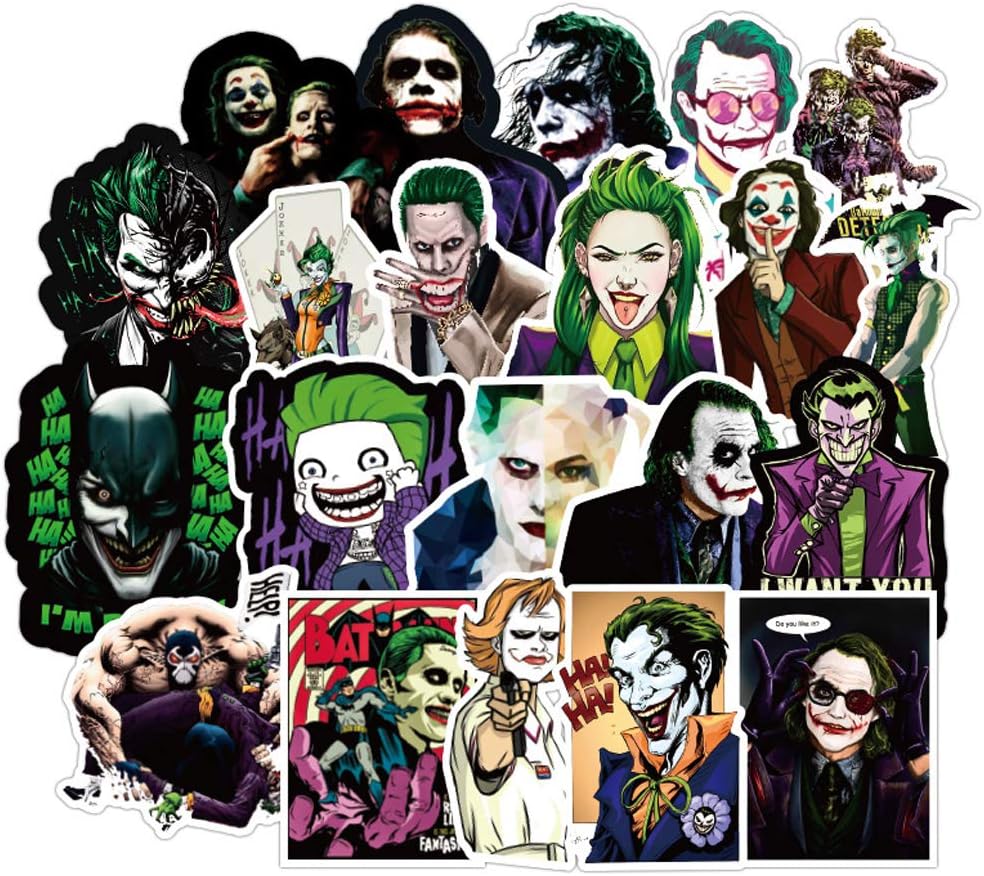 Joker Stickers, 50PCS Cartoon Creative Joker Waterproof Stickers for Luggage,Skateboard,Waterbottle,Car,Motorcycle,Bicycle,Computers,Notebooks,Laptop,Phone,Graffiti Decals (50pcs)