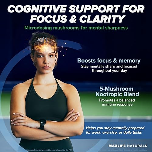 Miniatura 3 de Mezcla nootrópica de 5 hongos  60 cápsulas, cola de pavo, reishi, extracto de hongo Maitake con alto contenido de beta-glucano y melena de león,