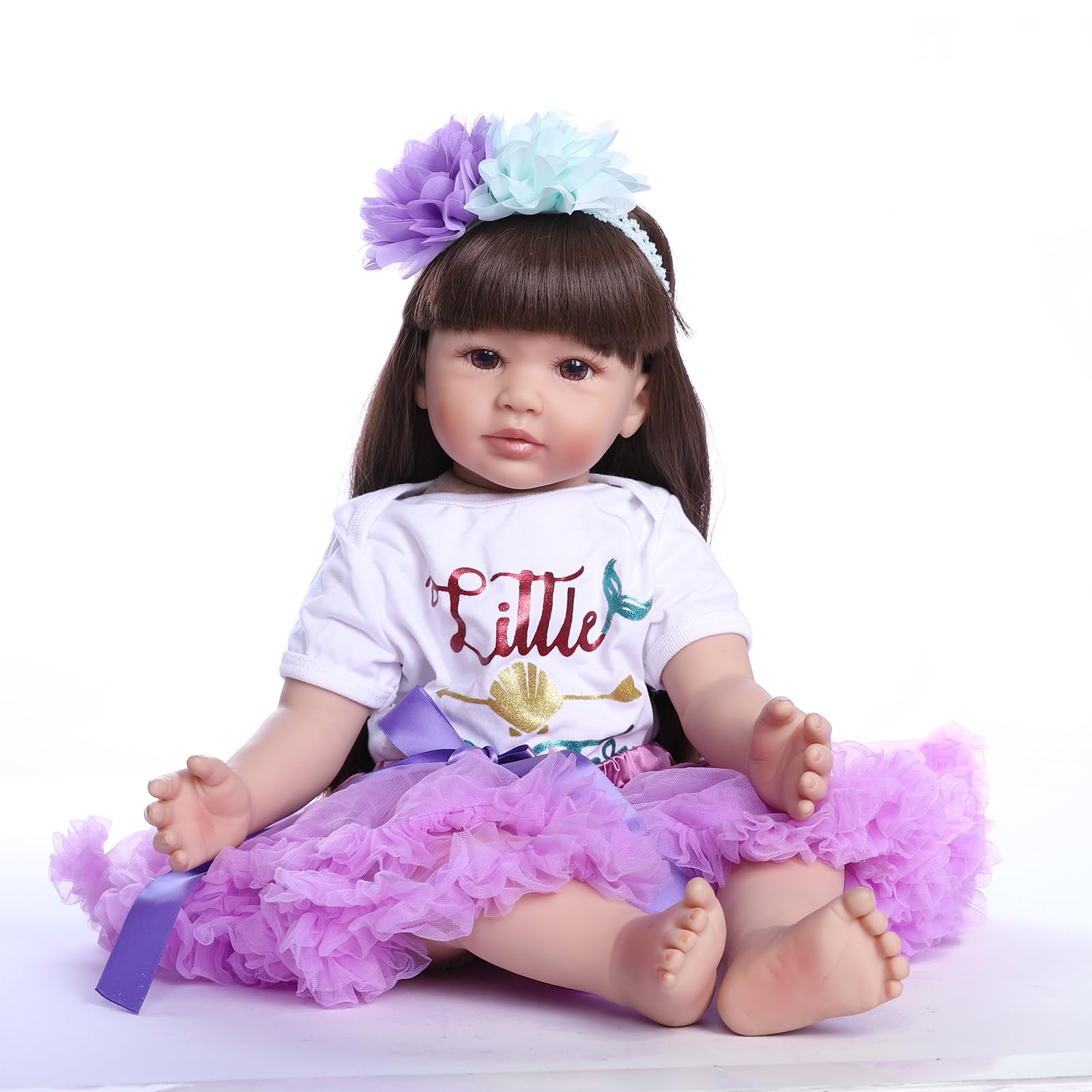 Realistica 55 cm Bambole Reborn-Bambole Reborn Realistica, 22 Pollici, con Accessori, Vestito Viola e Fiore Bambole Reborn Femmina Ragazzi Ragazze Giocattoli Regali di Natale