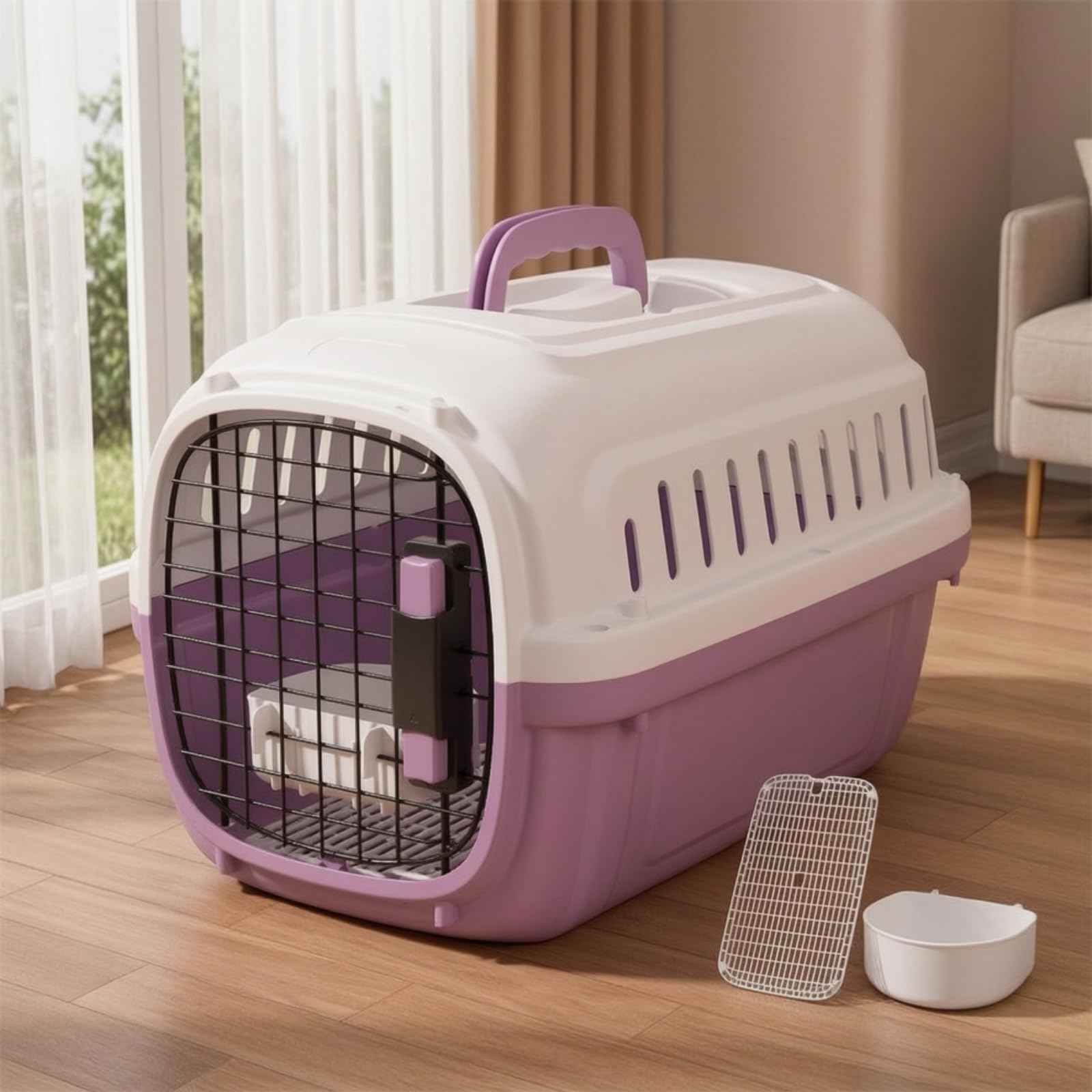 Gralara tín Rígido Seguro tín con Banja Transpirable Caja para Mascotas Pequeñas, Viajes en Coche, Verde Aguacate, 51 35 31CM
