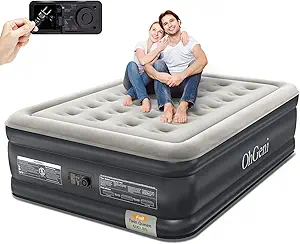 OhGeni Air Mattress Full with Built-in Pump,18'' Comfortable Blow Up Colchones Inflables Mattress for Home,Guests,Foldable,Portable Bed for Adults,Durable Airbed Supports Up to 600 lbs,Black