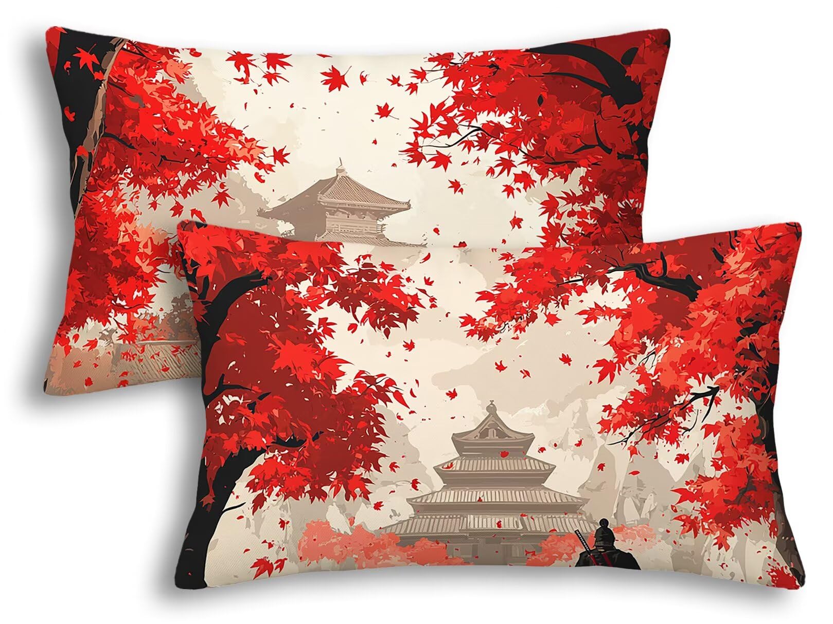 Housse coussin rouge rectangulaire lin imperméable extérieur jardin 50x80