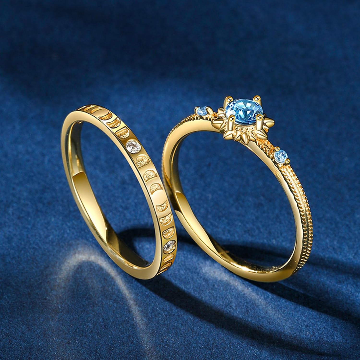 Jeulia Sun and Moon Ring Set - 18K Gold Plated Over 925 Sterling Silver, Celestial Stackable Rings for Women Men, Couple Promise Rings, Yin Yang Symbolism Gift with Jewelry Box