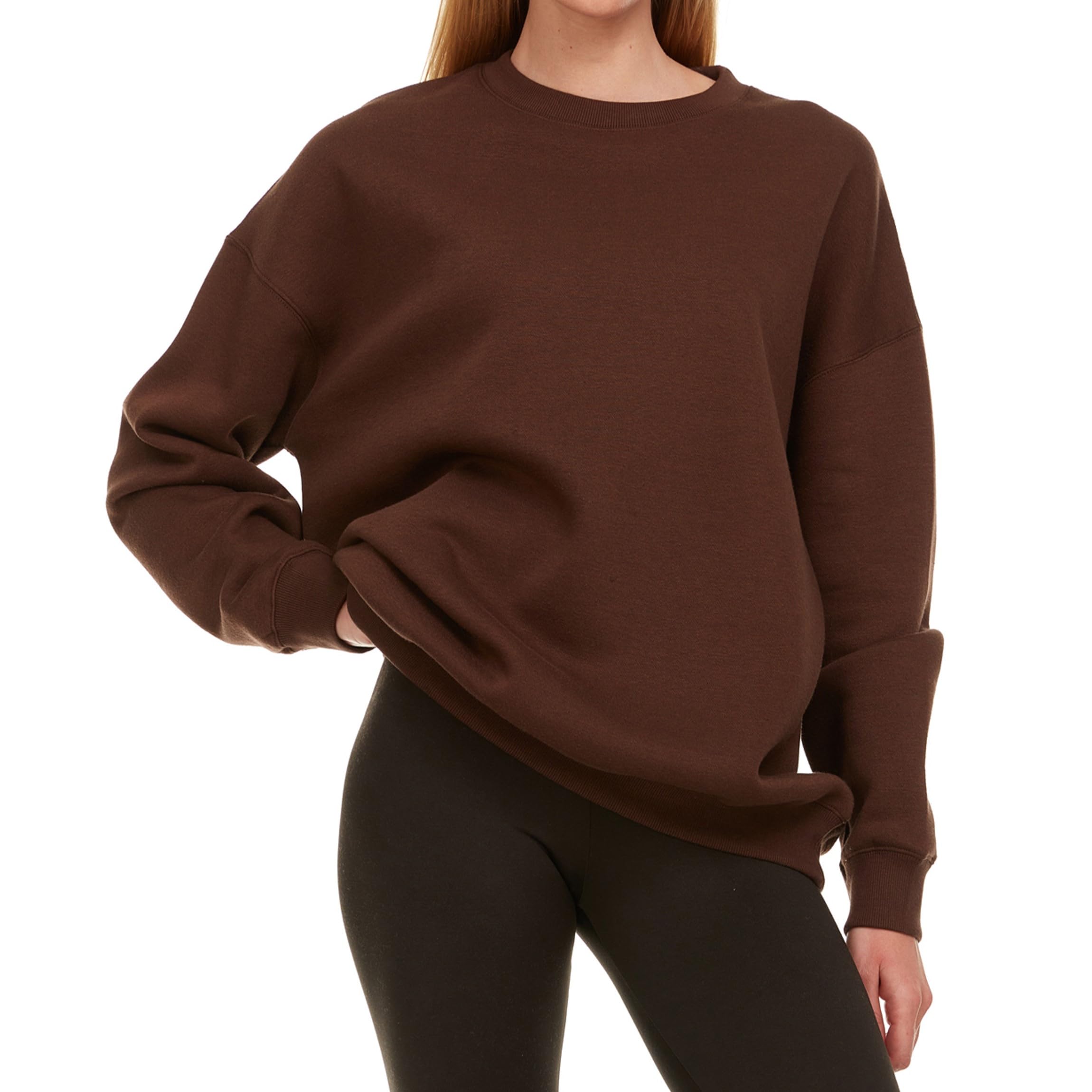 oversized sweatshirt for women – crewneck fleece pullover sweatshirt plus size included brown