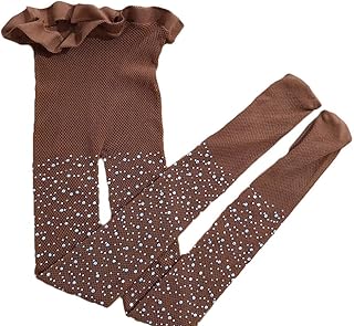 Springcmy 小さな女の子用タイツ 子供用 フィッシュネット タイトストッキング キラキラ光る ラインストーン ホローアウトパンティーストッキング