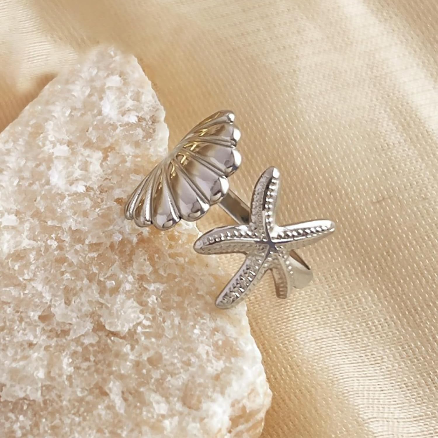 Summer Starfish Ring for women Adjustable Seashell Ring Boho Ring Summer Beach Ocean Jewelry Gifts for Women - Image 4