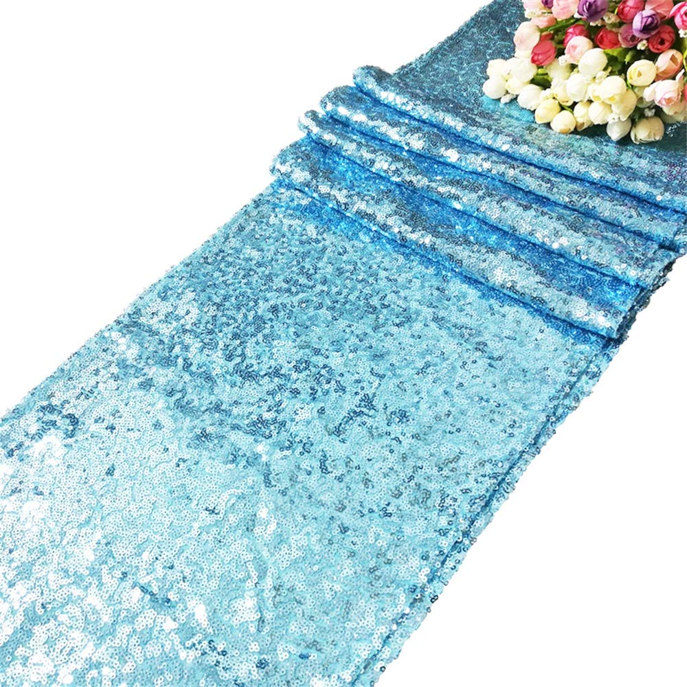 Time to Sparkle 12x108inch Glitter Sequin Table Runner Chair Sashes Swags Wedding Party Table Decoration Sequin Tablecloth- Sequin Baby Blue