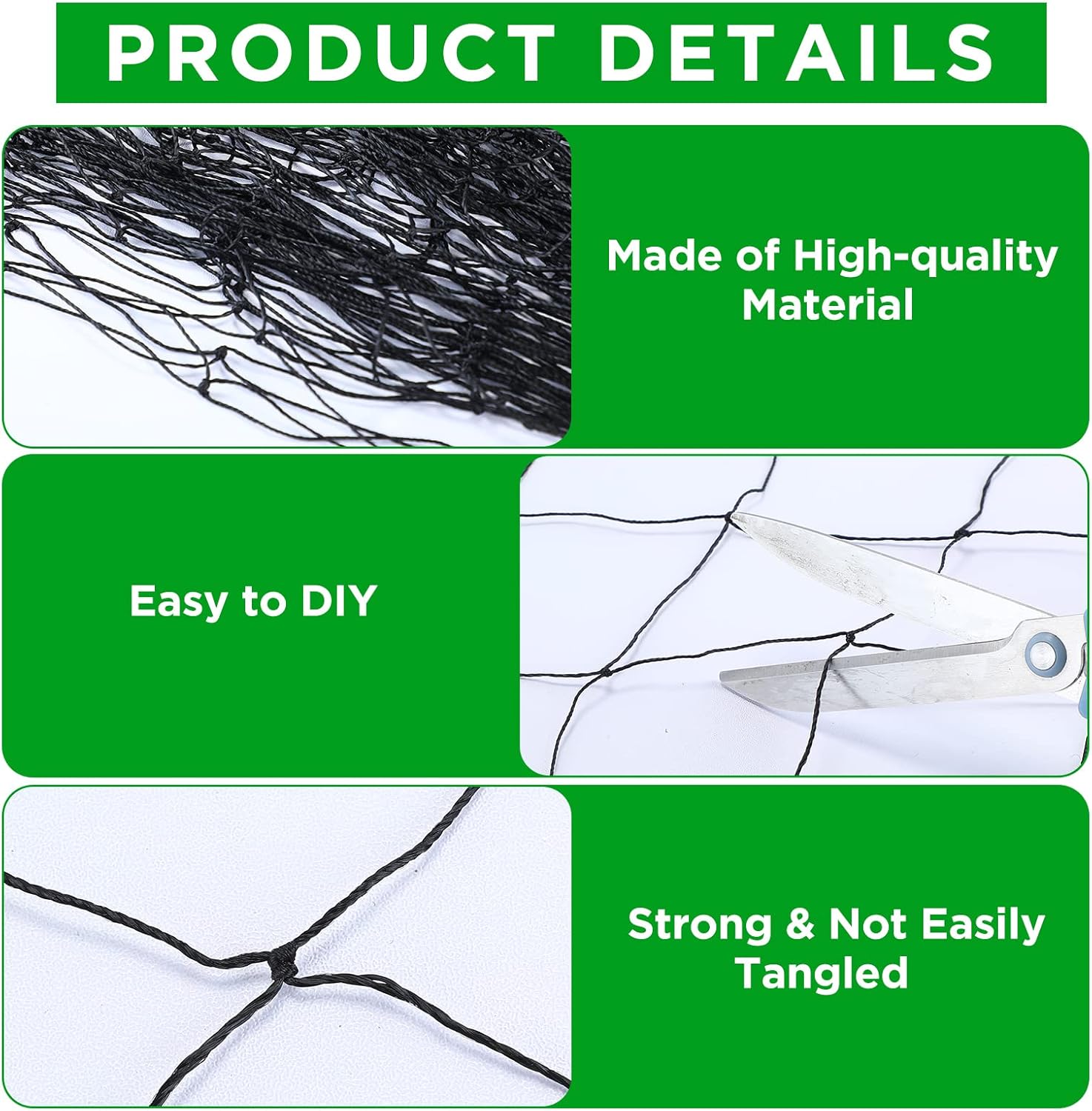 Windyun 1 Pcs 50' x 50' Bird Netting Bird Net Chicken Coop 2.4" Mesh Heavy Duty Deer Fence Aviary Net Reusable Fruit Tree Poultry Barrier for Garden Protection Vineyard Against Hawk Squirrel, Black
