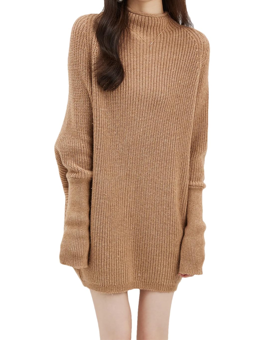 Disimlarl Damski sweter z wełny merynosów z golfem oversize, sweter z długim rękawem, dzianinowy sweter