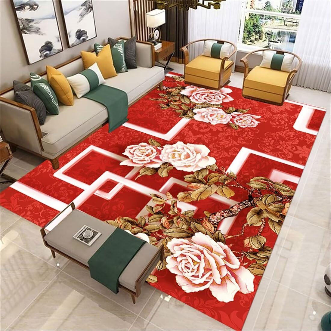Tapis poil ras enfant 70x200 cm tapis d'éveil bébé rouge