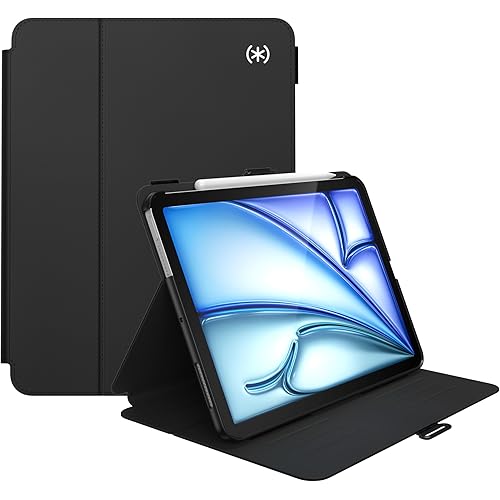 Speck New iPad Air 11 Case (2024) - Fits iPad Air (2024/2022/2020, 6th/5th/4th Gen) with Pencil Holder, Drop & Camera Protection, Slim Multi Range Stand, Balance Folio - Black/Black/White