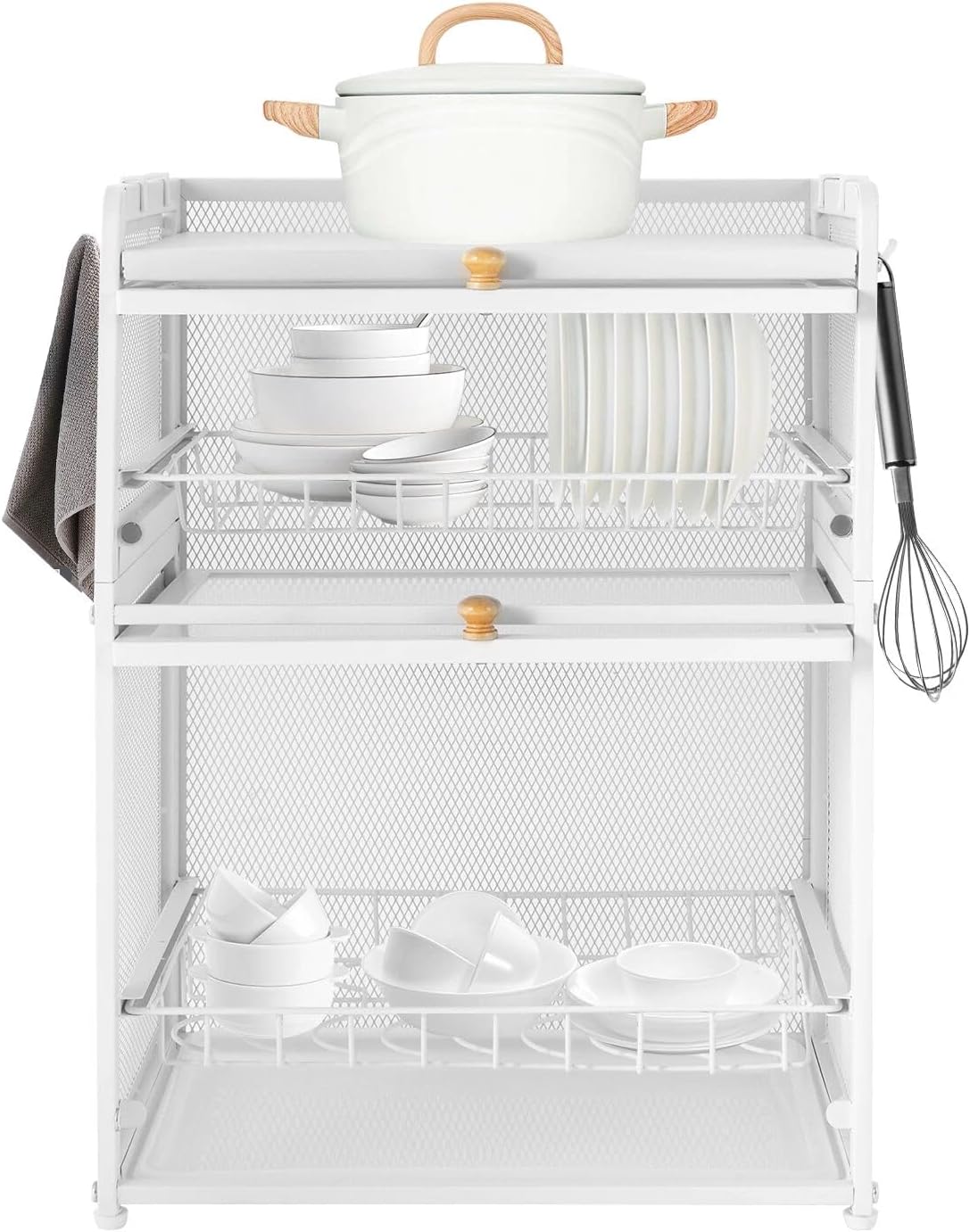 Dish Drying Rack, Kitchen Dish Drying Rack 3-Tier Cutlery Holder Drainer Organizer with Lid Cover, Cover Detachable Dish Drainer Storage Box Basket, for Kitchen Storage Holder