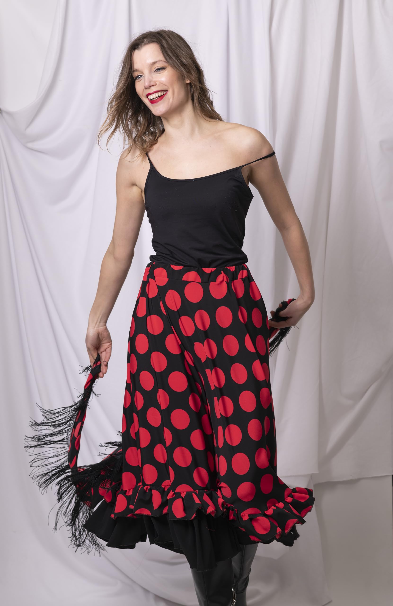 Gonna da flamenco da donna a pois o a fiori – Ideale per balli, fiere, pellegrinaggi e spettacoli. Abito tradizionale andaluso, di alta qualità e lungo.