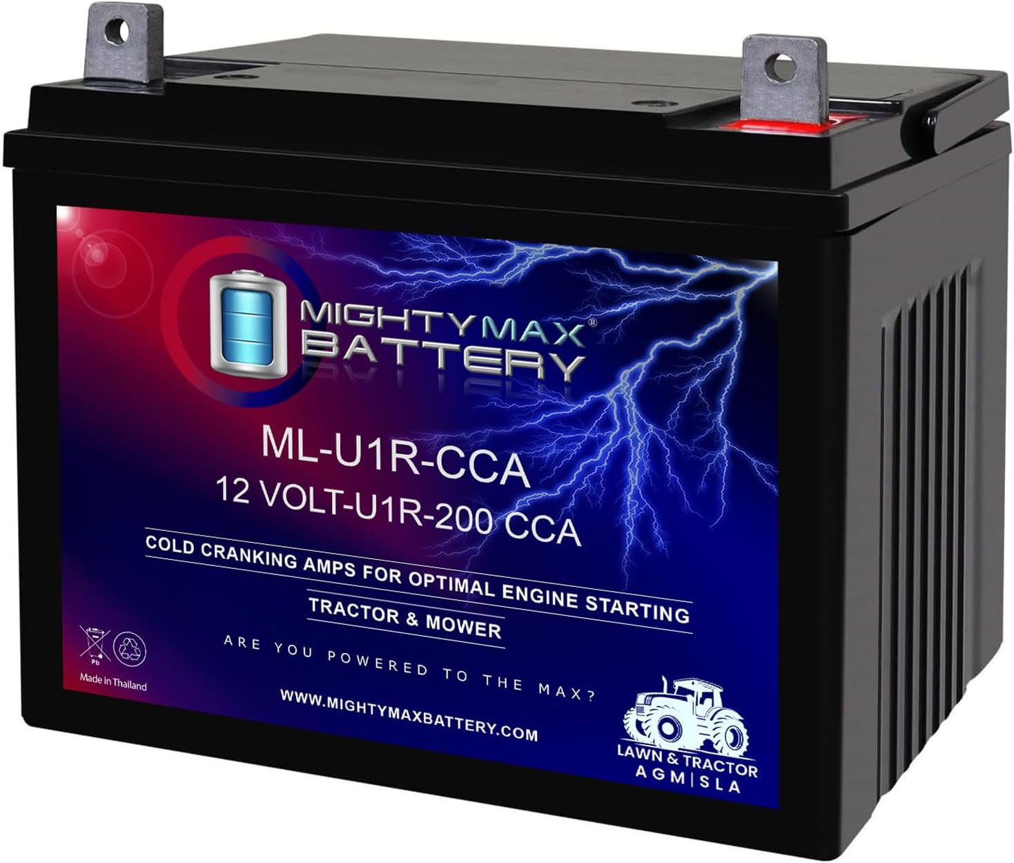 Mighty Max Battery ML-U1R-CCA 12V 200CCA Replacement Battery Compatible with U1R-7 - BCI No. UR1 Lawn Mower