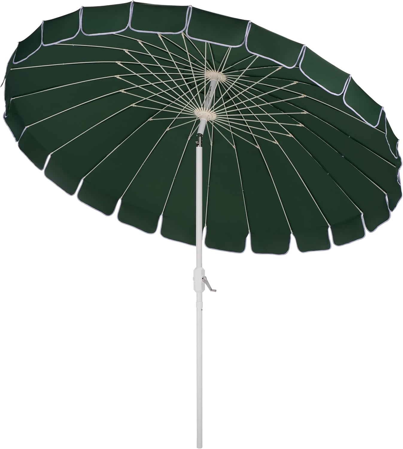 SAFAVIEH Outdoor Patio Furniture Collection – Panza 9 Ft Crank Patio Umbrella, Green & White Pole, Market Umbrella with Crank Lift (PAT8026H)