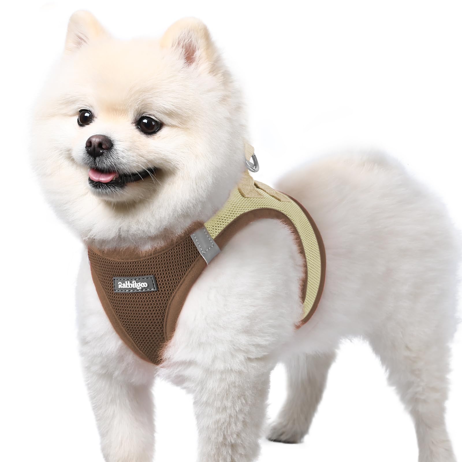 rabbitgoo Dog Harness Small Dog, Step-in Soft Mesh Puppy Harness with Reflective Strips, Lightweight Breathable Pet Vest for Walking Training, Brown & Beige, S